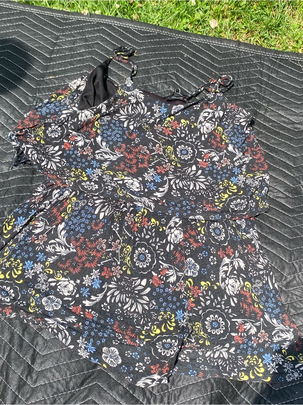 Ambiance Black Floral Romper with Multicolor Blooms